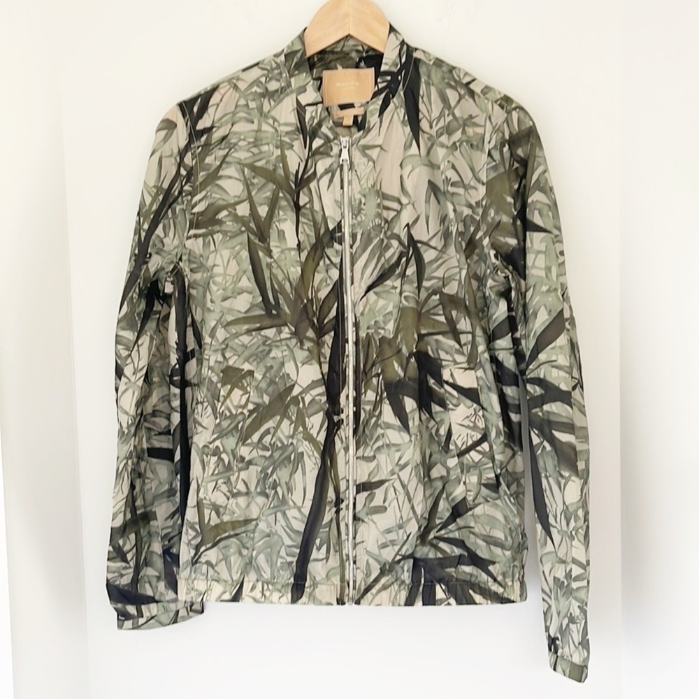Massimo Dutti Tropical Palm Print Bomber Jacket Lightweight Windbreaker